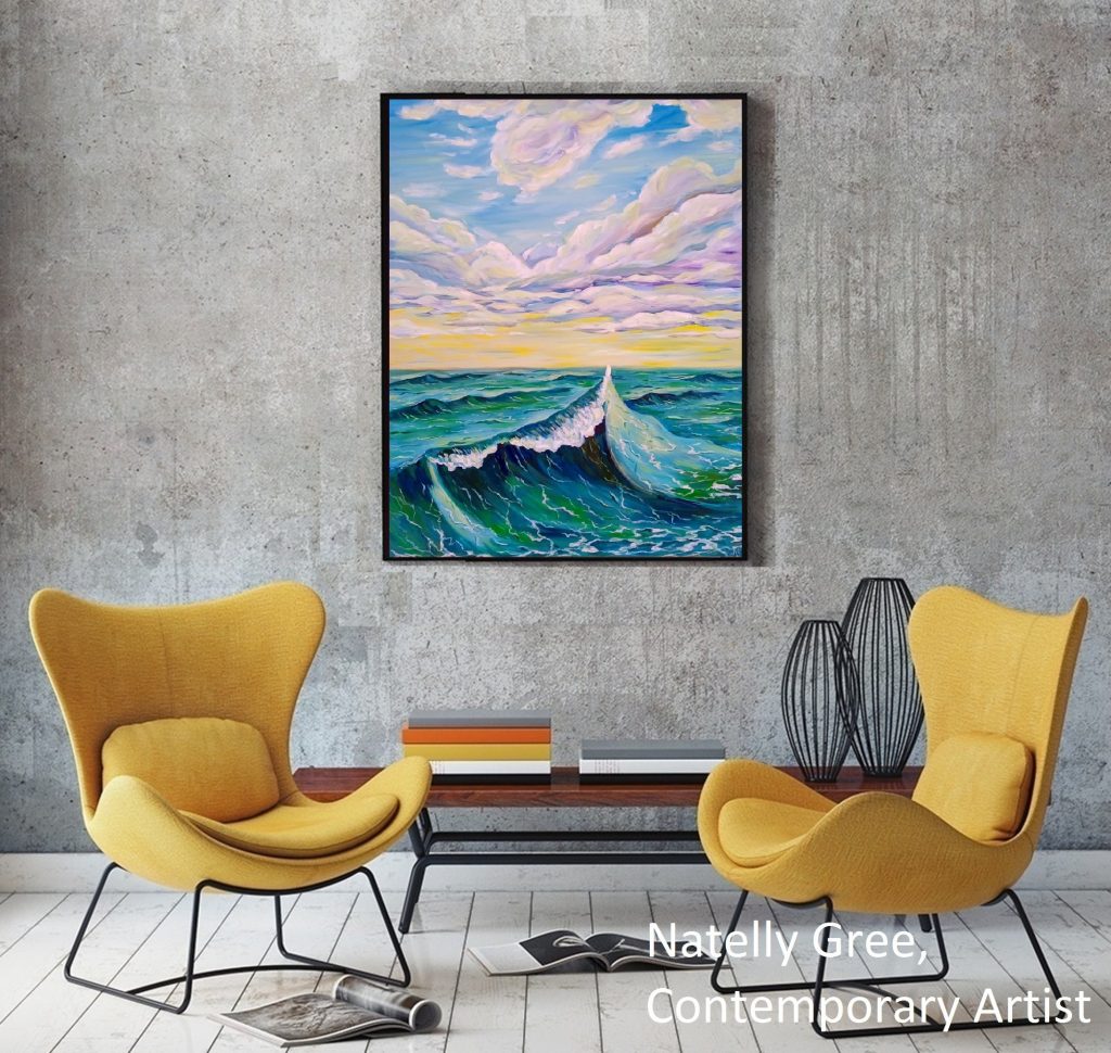 Blue Sea Oil Painting Original Art Canvas Fine Art Seascape Blue Green Painting