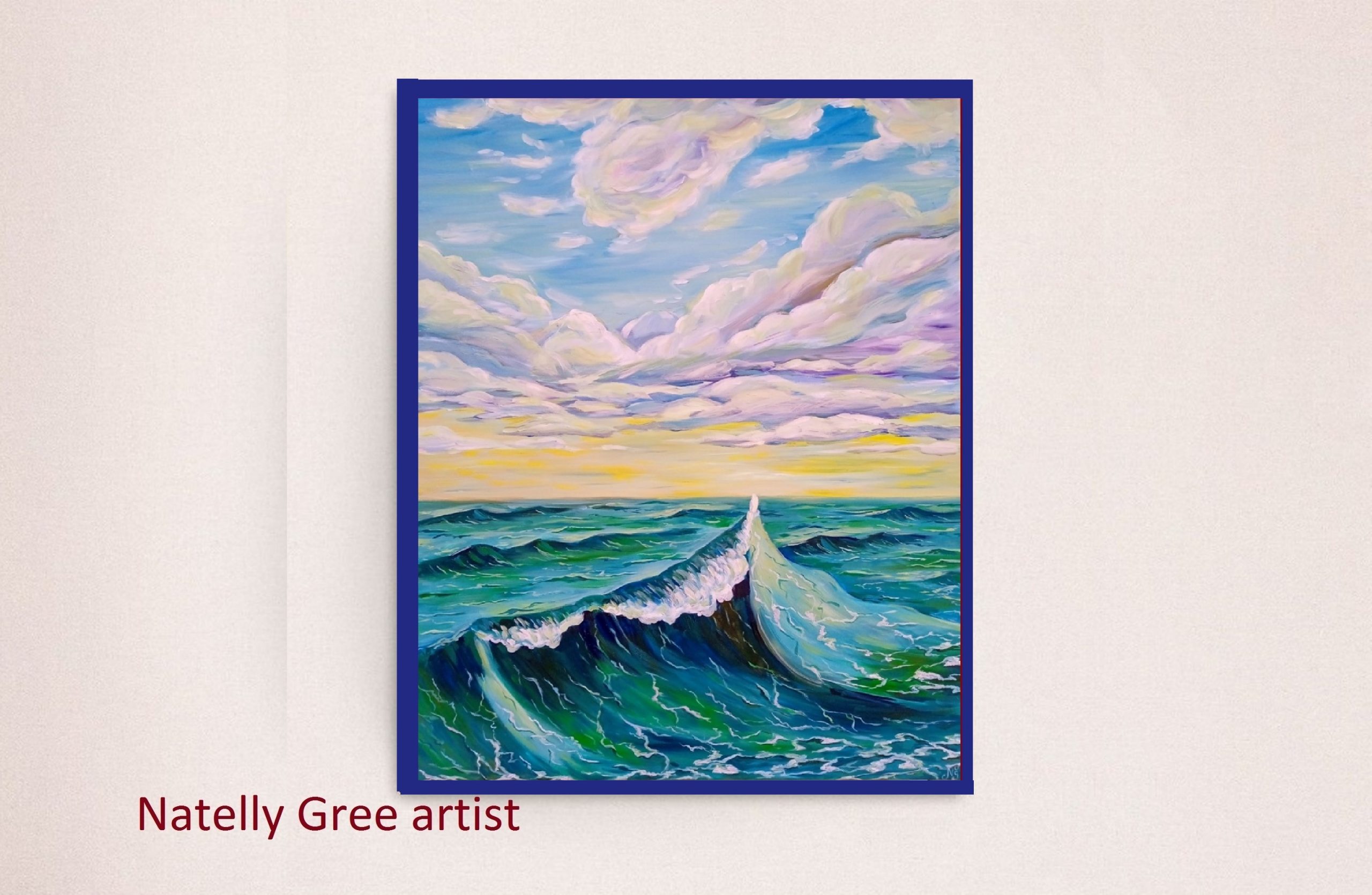 Blue Sea Oil Painting Original Art Canvas Fine Art Seascape Blue Green Painting