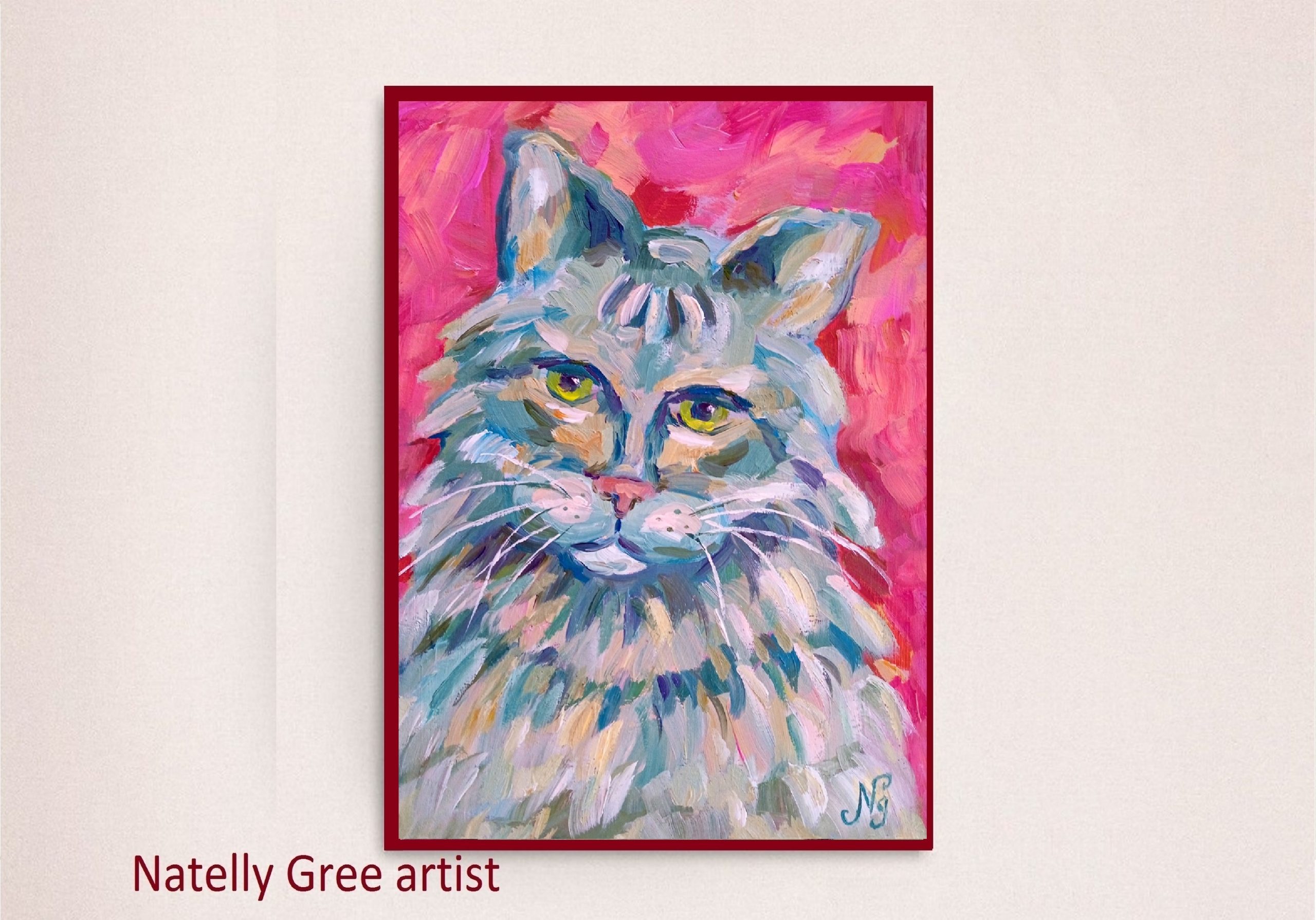 Cat Oil Painting Small Cat on Pink Original Art Oil Fine Art Cat Portrait Impressionist