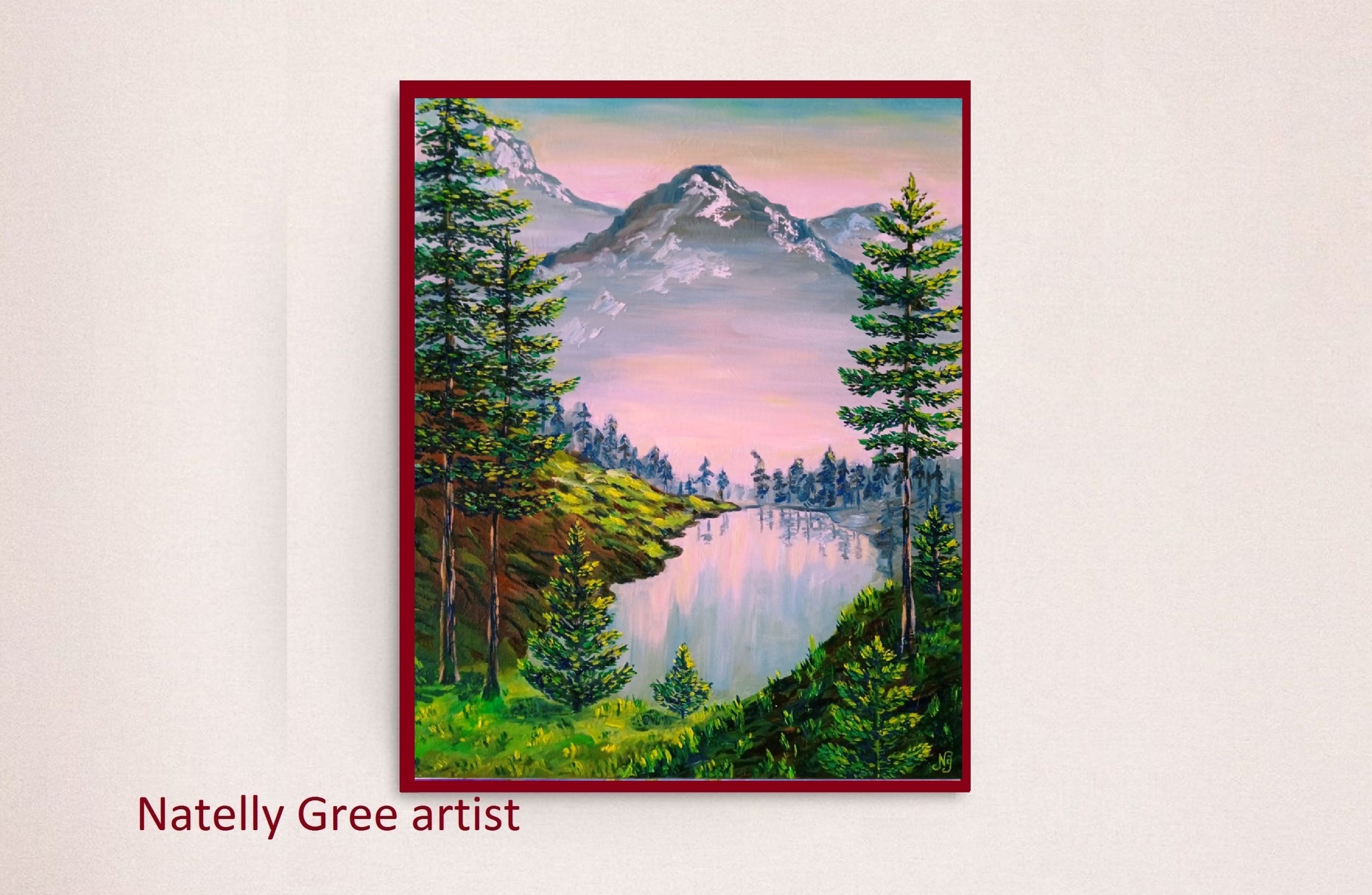 Mountains Lake Trees Oil Painting Original Art Canvas Fine Art Landscape Painting