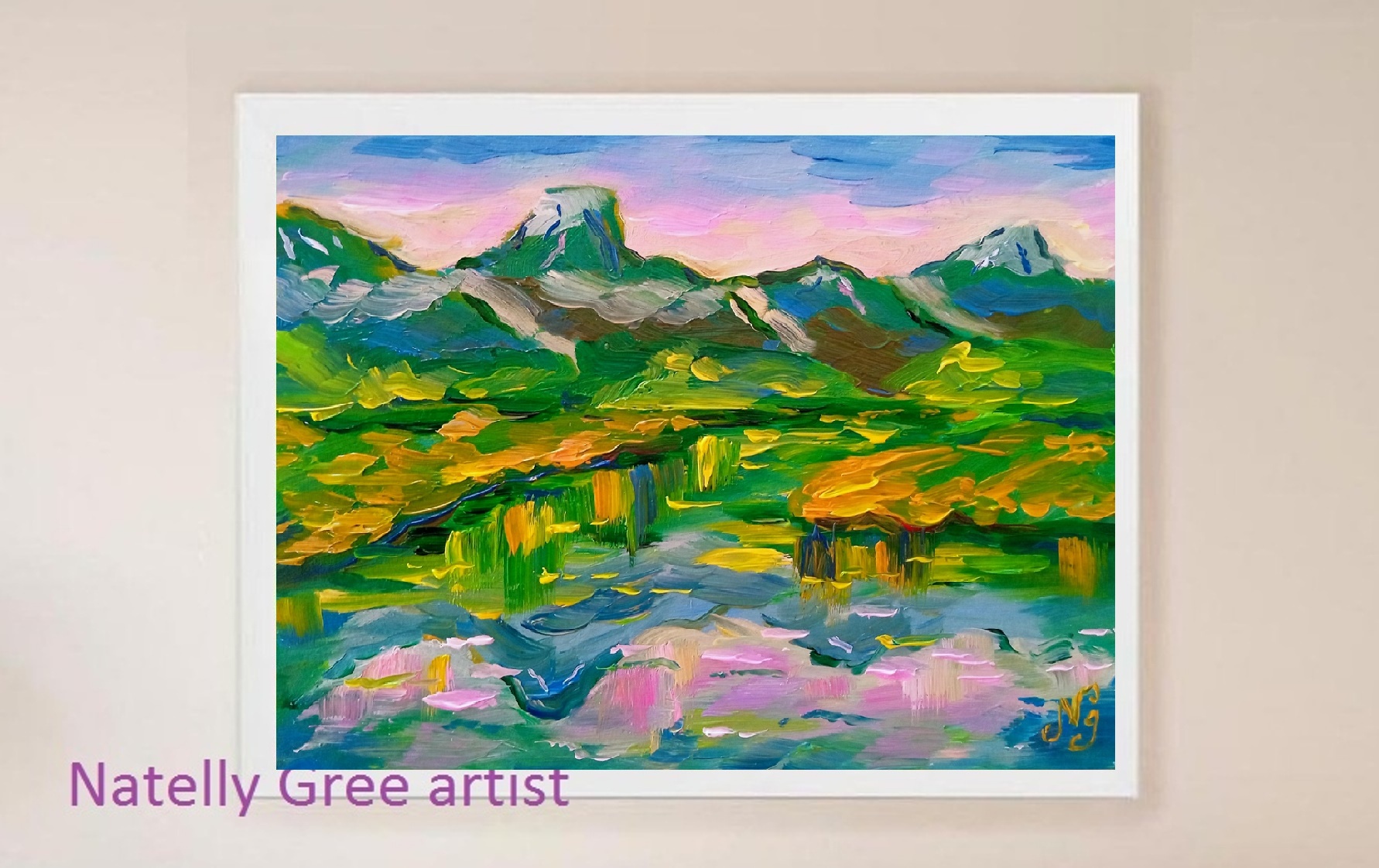 Mountain Lake Oil Painting Abstract Art Natelly Gree