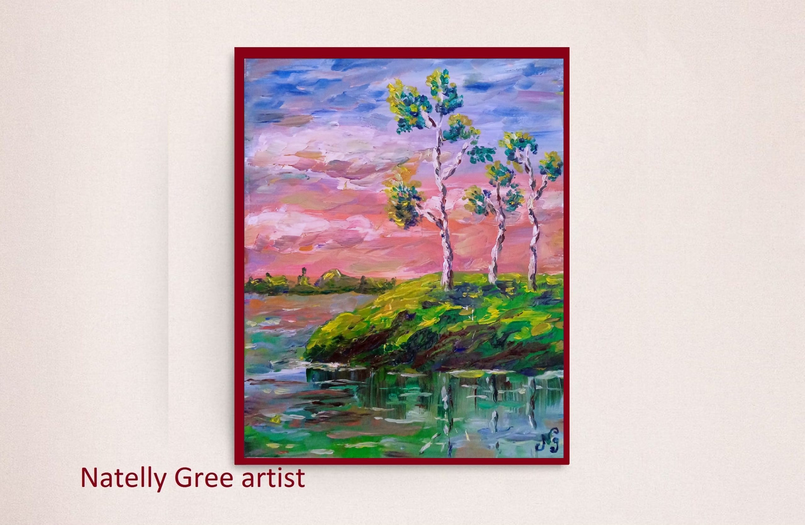 Birch Tree Oil Painting Original Art Impressionist Fine Art Lake Mountains